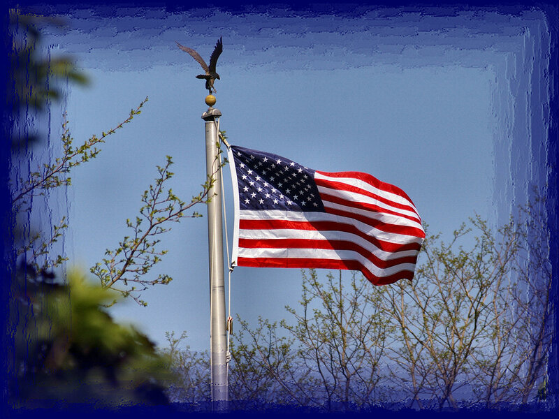 American Flag on Pole — Blue