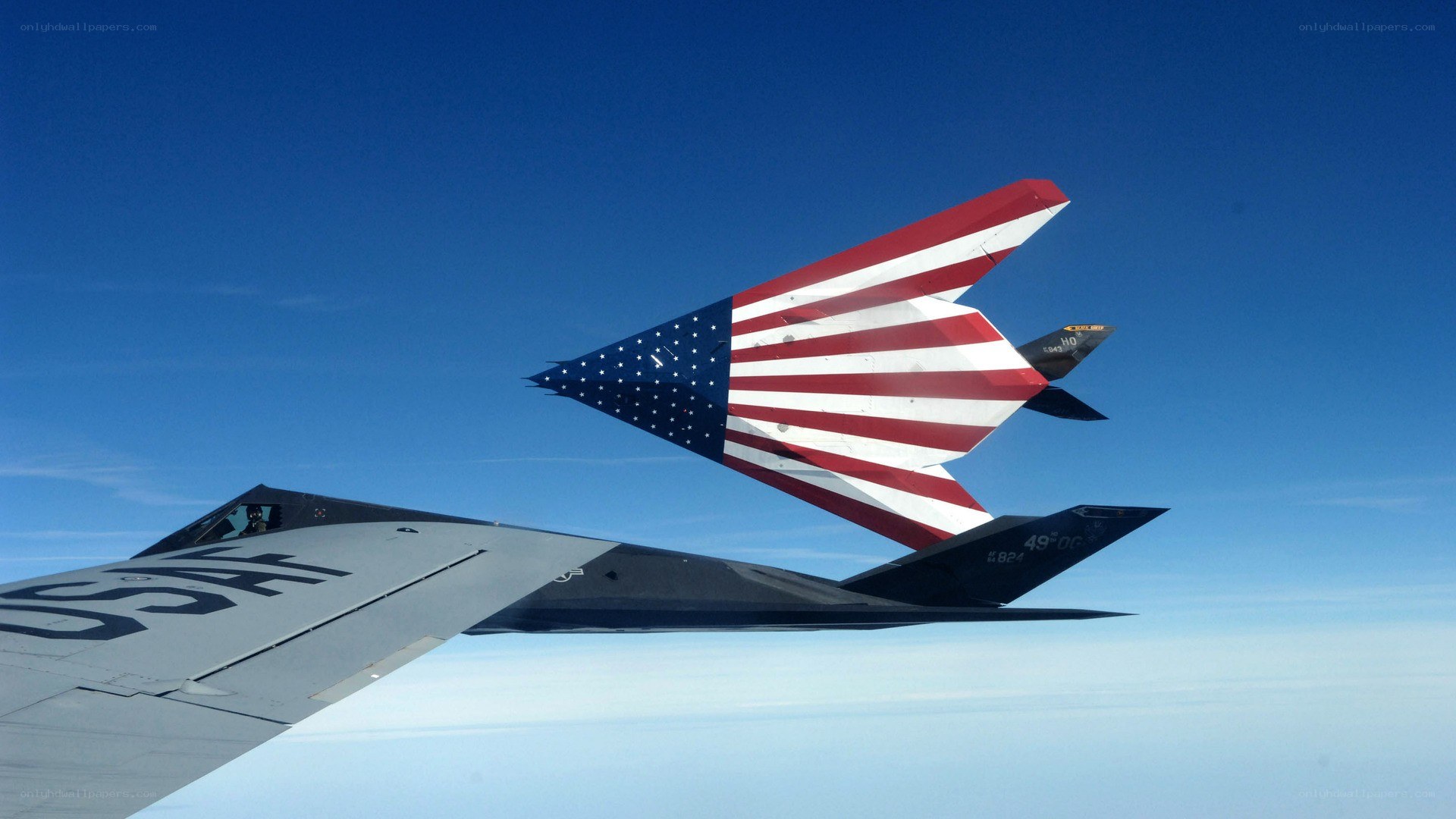 American flag on stealth aircraft