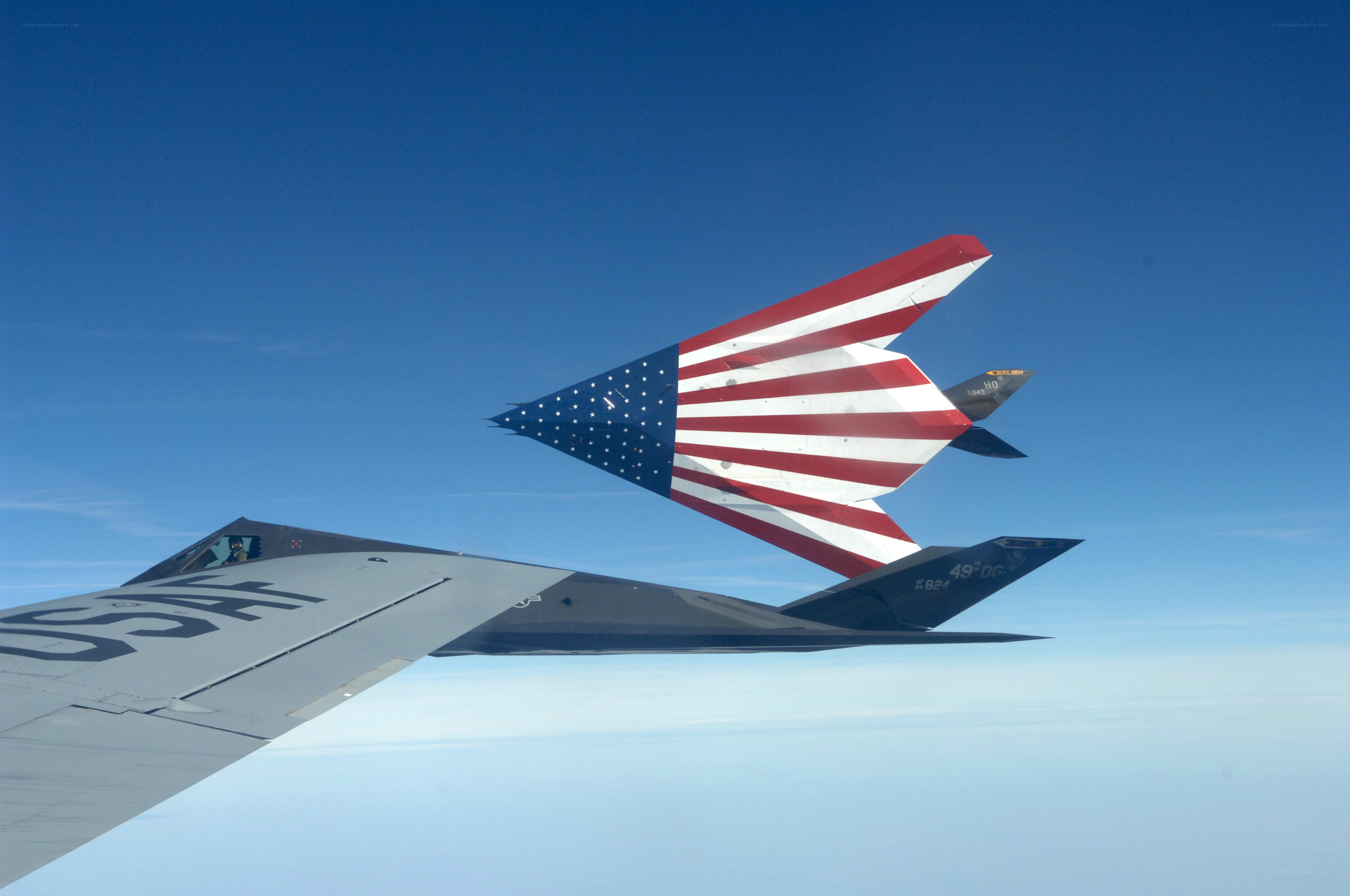American flag on stealth bomber