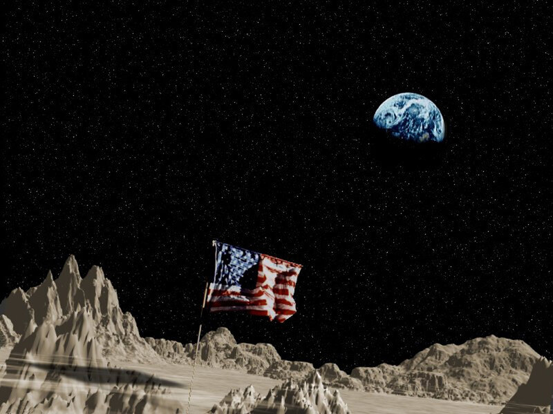 American flag on the moon