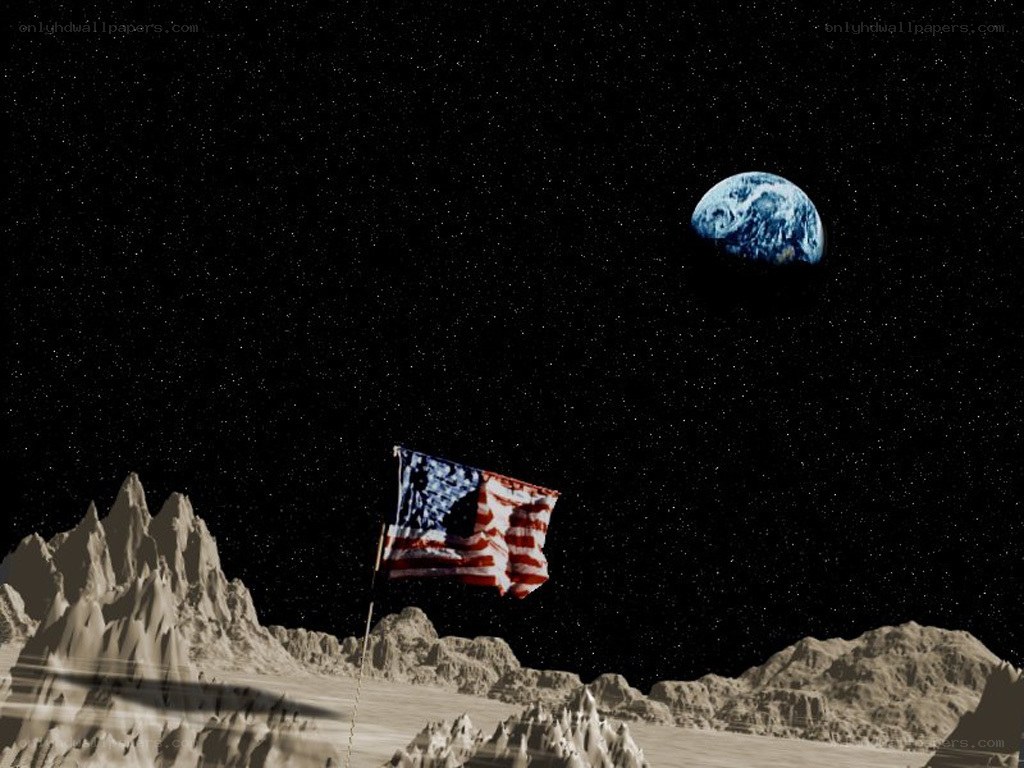 American flag on the moon