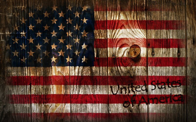 American flag on wood texture