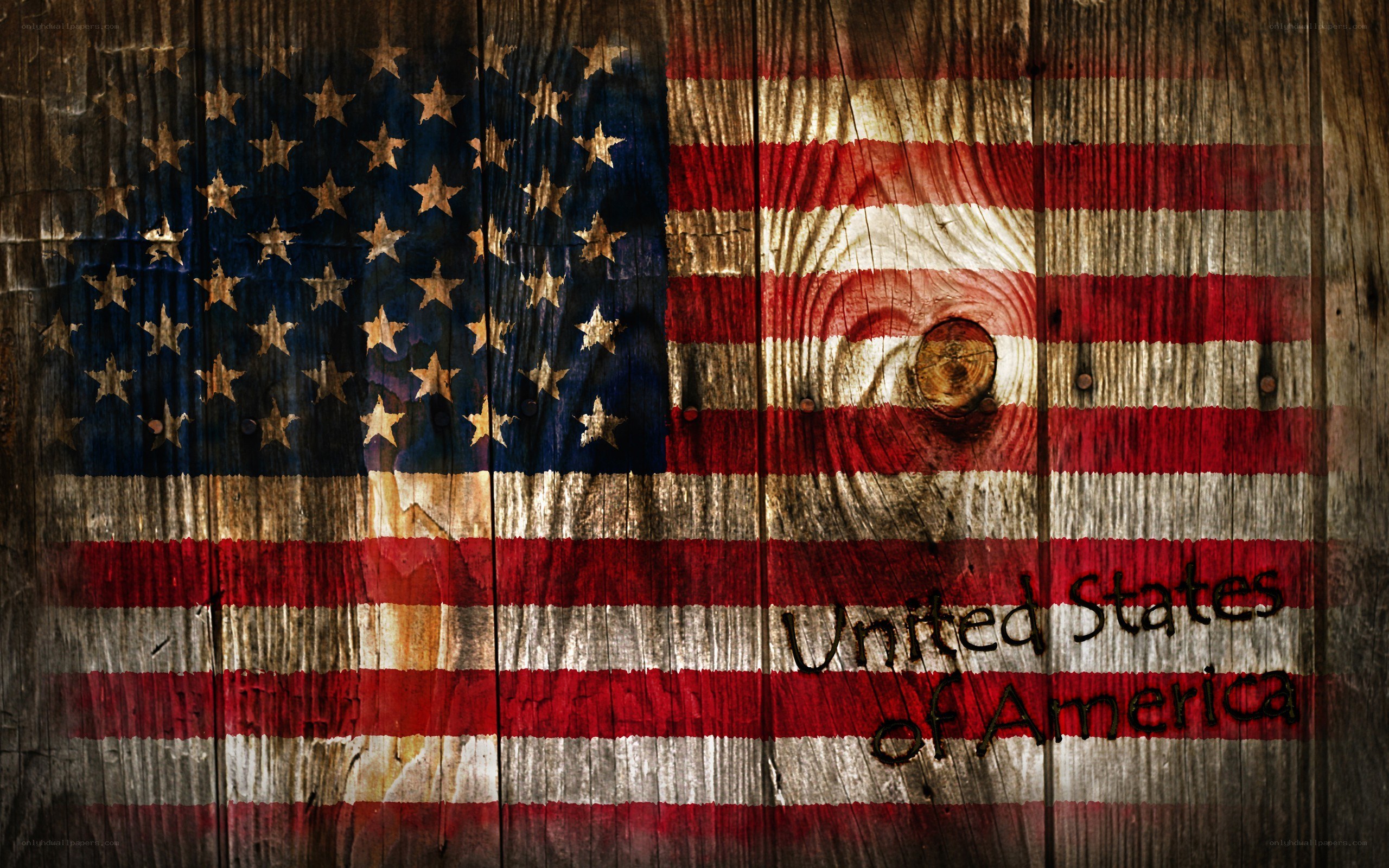 American flag on wood texture