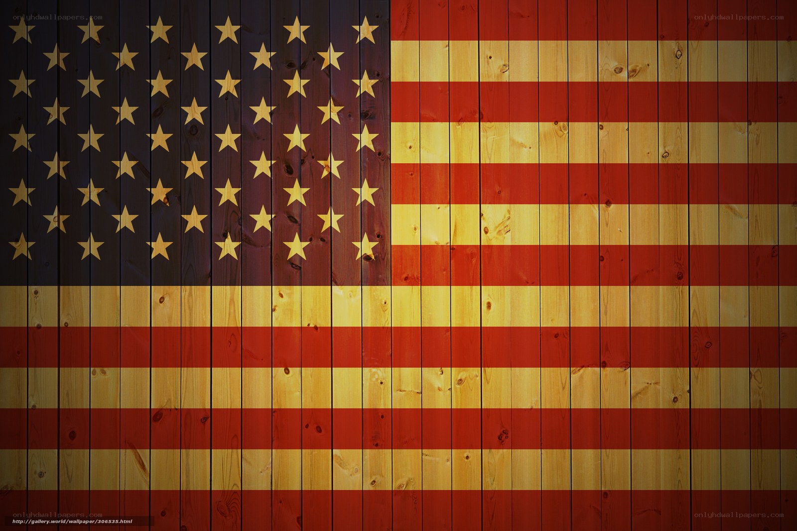 American flag on wooden wall