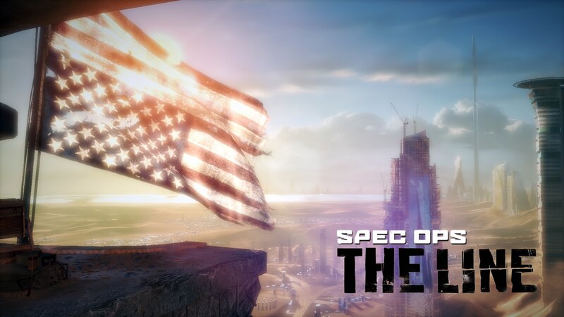 American Flag over City — Blue