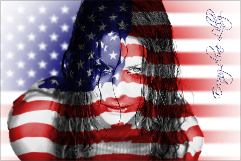 American flag overlay on woman