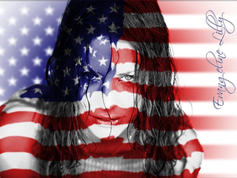 American flag overlay on woman