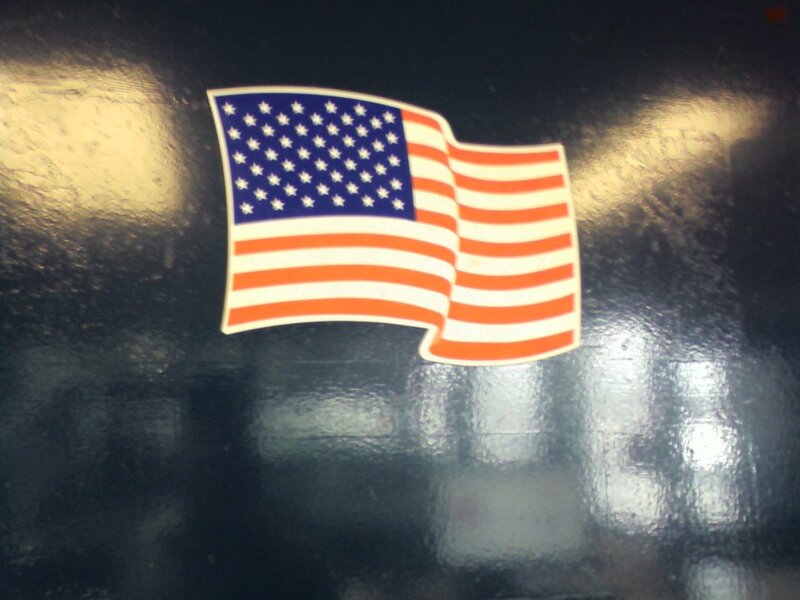 American flag sticker on surface