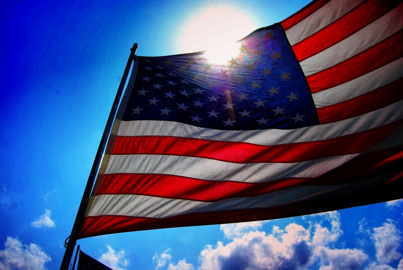 American Flag Waving — Blue, Dramatic, Afternoon