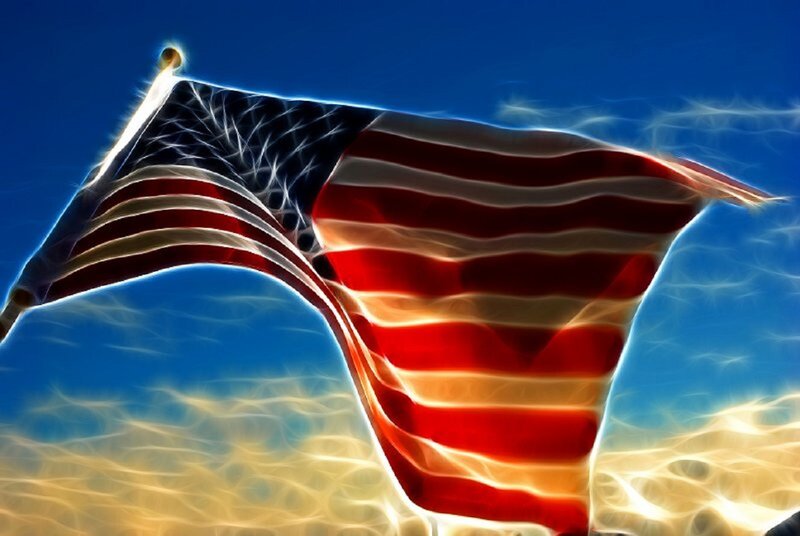 American Flag Waving — Blue, Dramatic