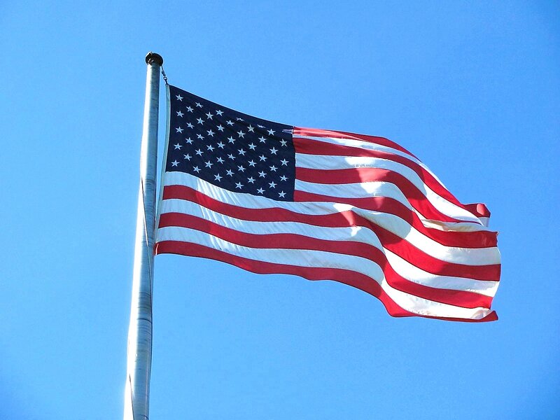American Flag Waving — Blue, Patriotic, Afternoon, Photograph
