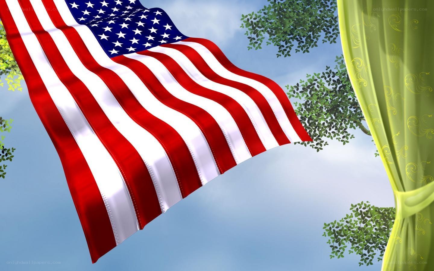 American flag waving in wind