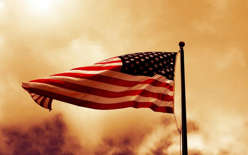 American Flag Waving — Orange, Dramatic