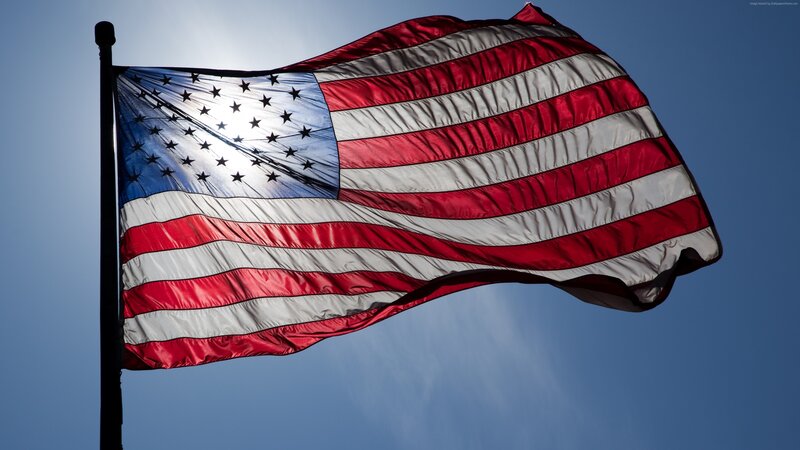 American Flag Waving — Red, Dramatic, Afternoon, Photograph, Flagpole