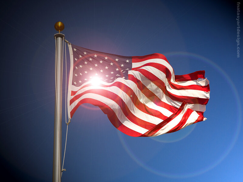American Flag Waving — Red, Dramatic, Afternoon, Photograph