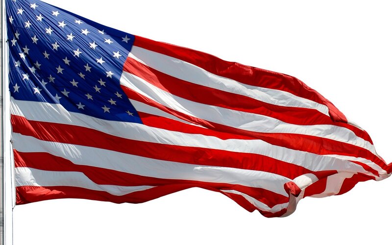 American Flag Waving — Red, Patriotic, Afternoon, Photograph, Flagpole