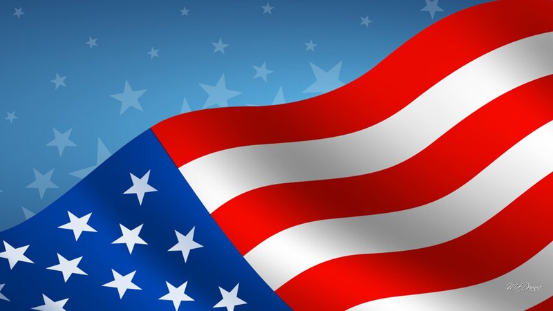 American Flag Waving — Red, Patriotic, Digital Art, Stars