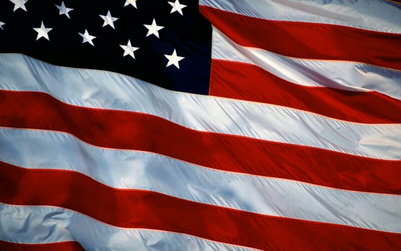 American Flag Waving — Red, Patriotic, Photograph, Stars