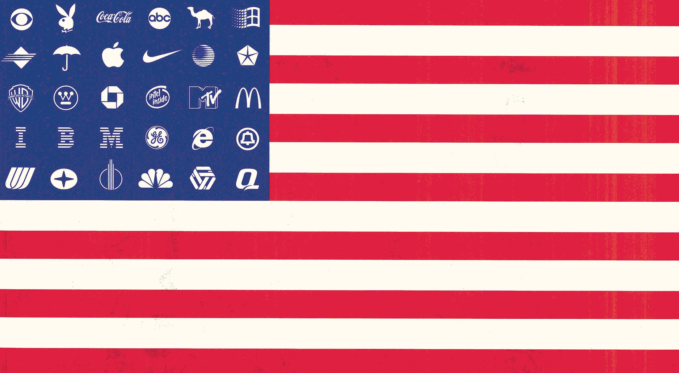 American flag with brand logos