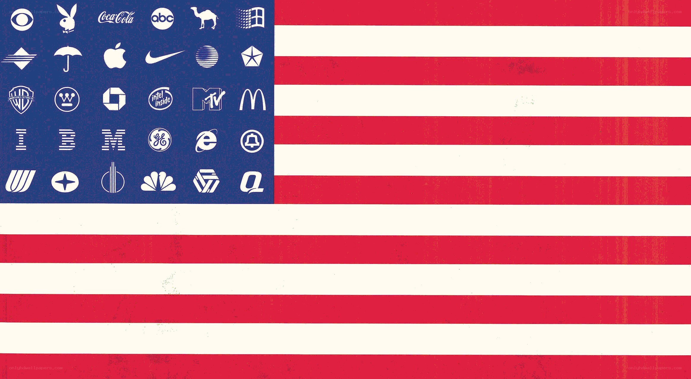 American flag with brand logos
