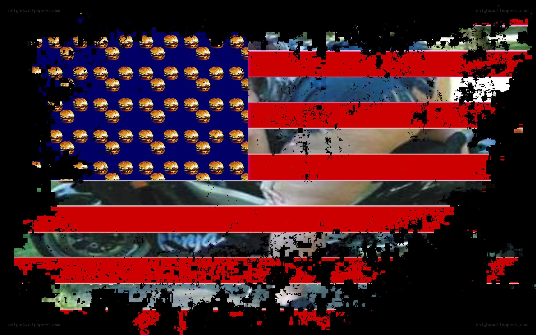 American flag with burger pattern