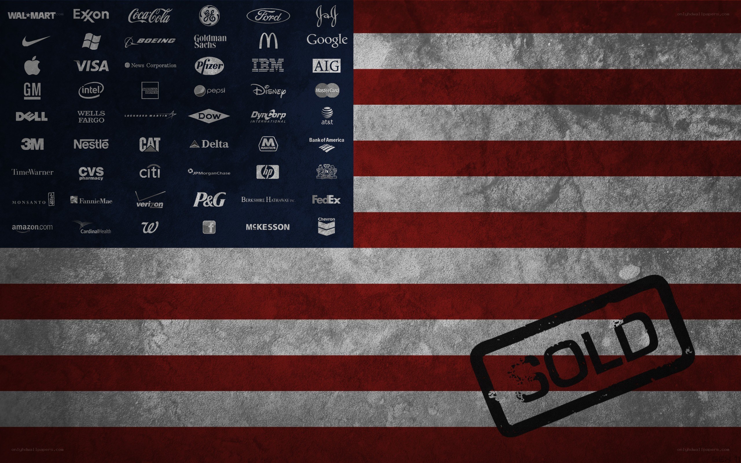 American flag with corporate logos