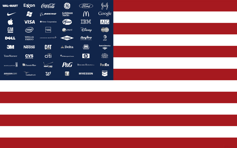 American flag with corporate logos