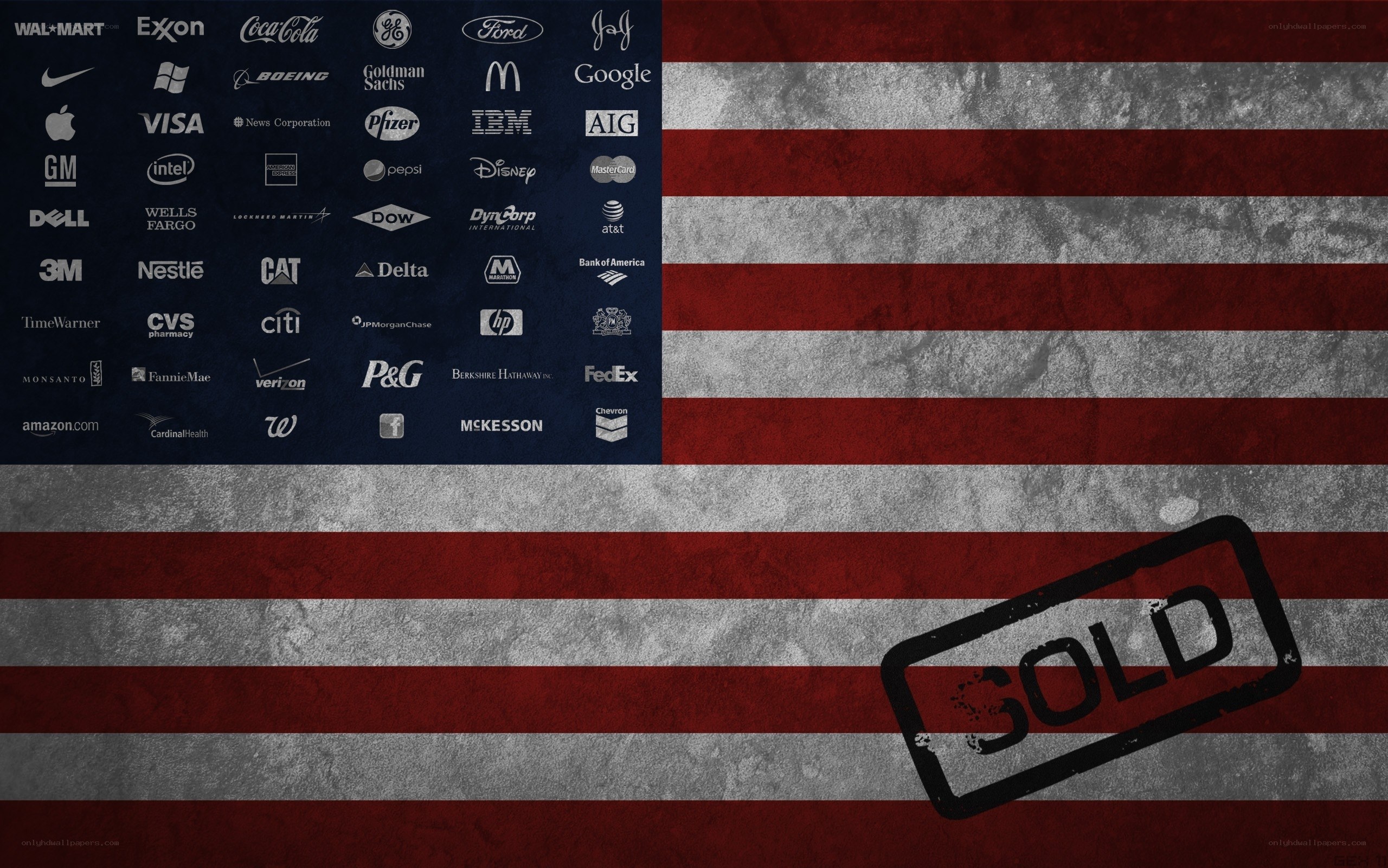 American flag with corporate logos