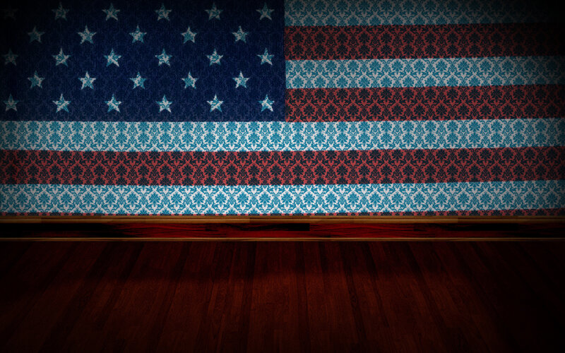 American flag with damask pattern