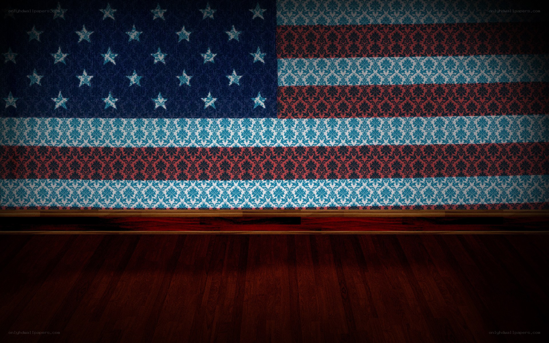 American flag with damask pattern