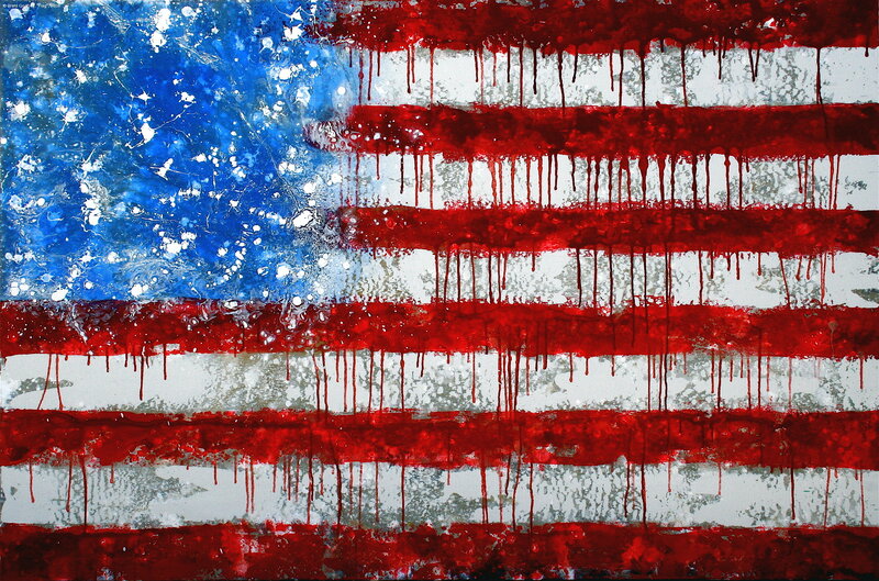 American flag with dripping paint