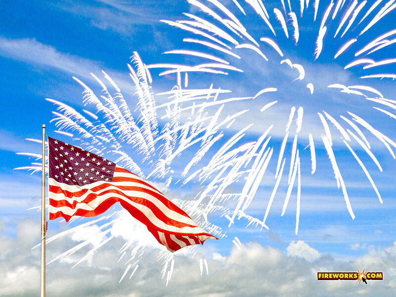 American flag with fireworks