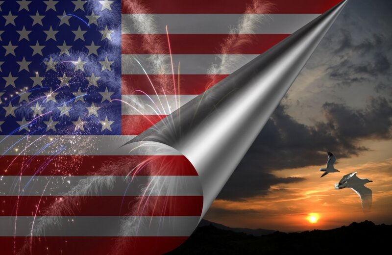 American flag with fireworks