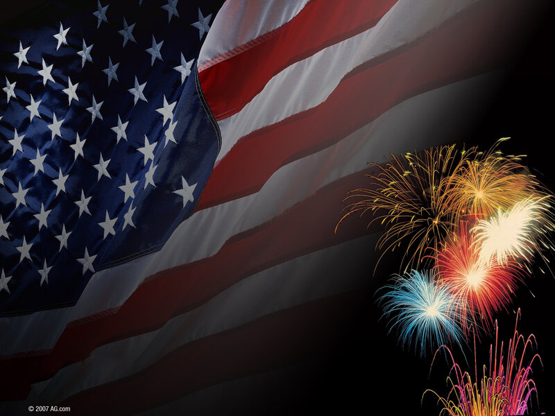 American flag with fireworks