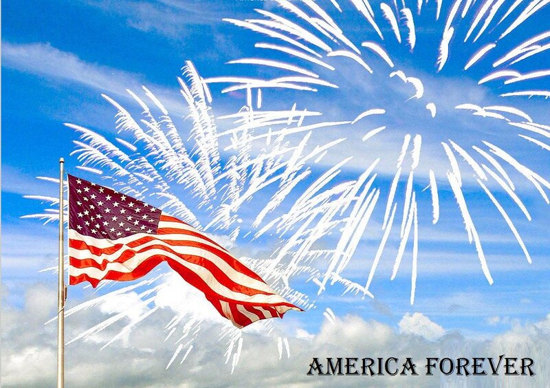 American Flag with Fireworks — Blue, Patriotic