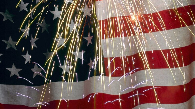 American Flag with Fireworks — Celebratory