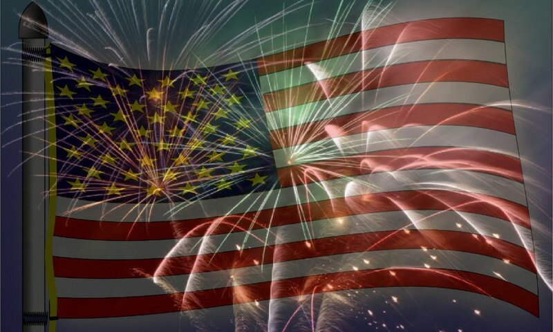 American Flag with Fireworks — Red, Celebratory, Night, Digital Art