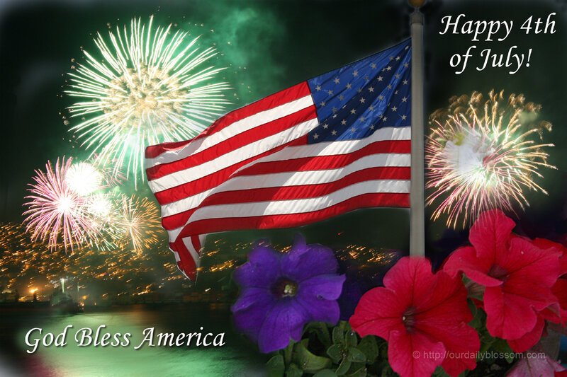 American Flag with Fireworks — Red, Patriotic, Night