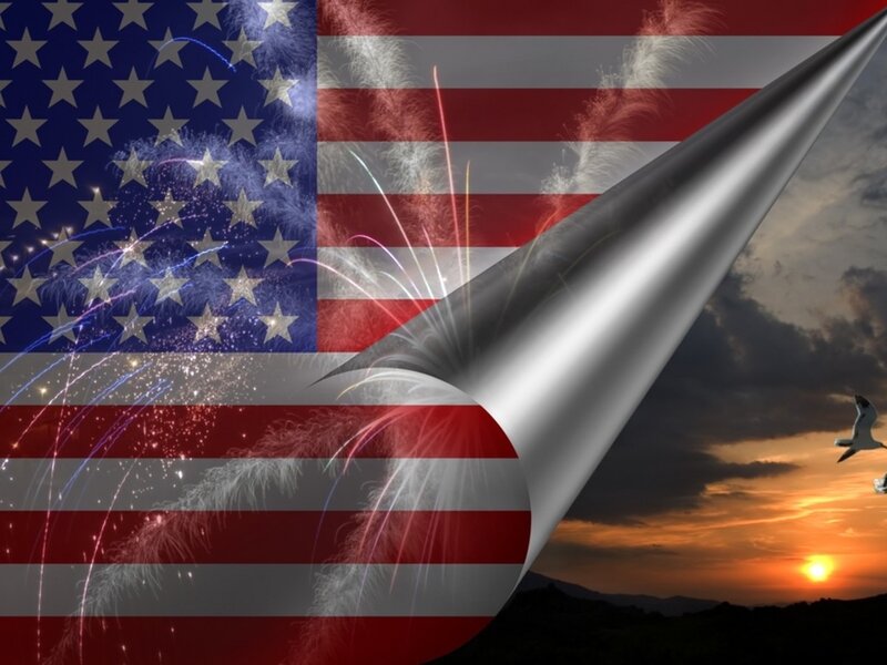 American Flag with Fireworks — Red, Patriotic