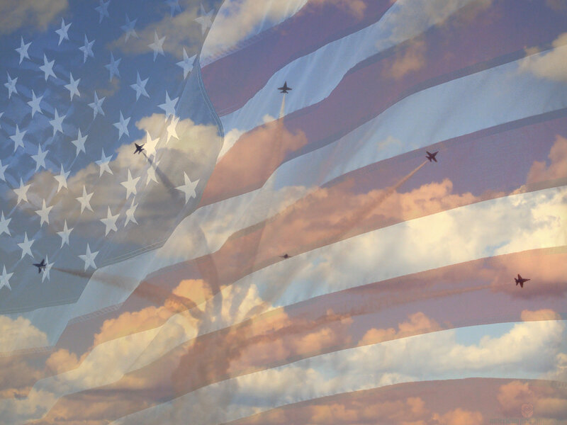 American flag with jets