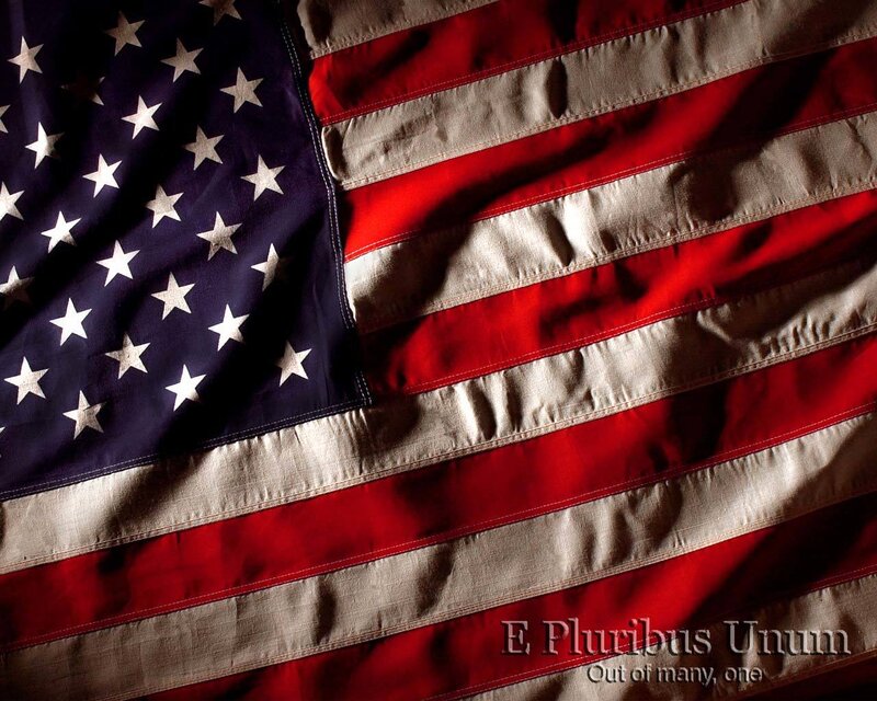 American flag with motto