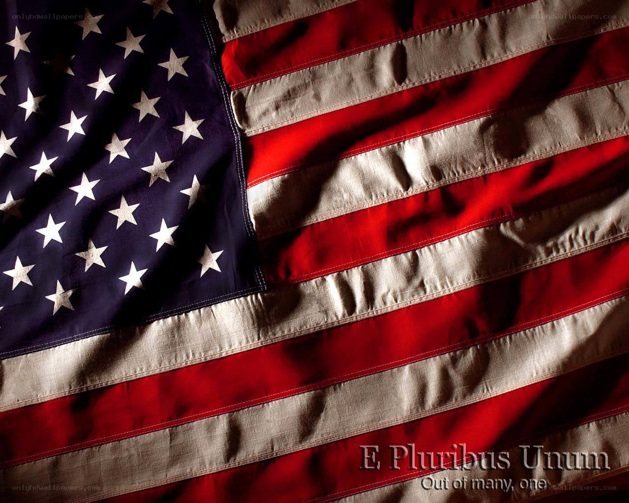 American flag with motto