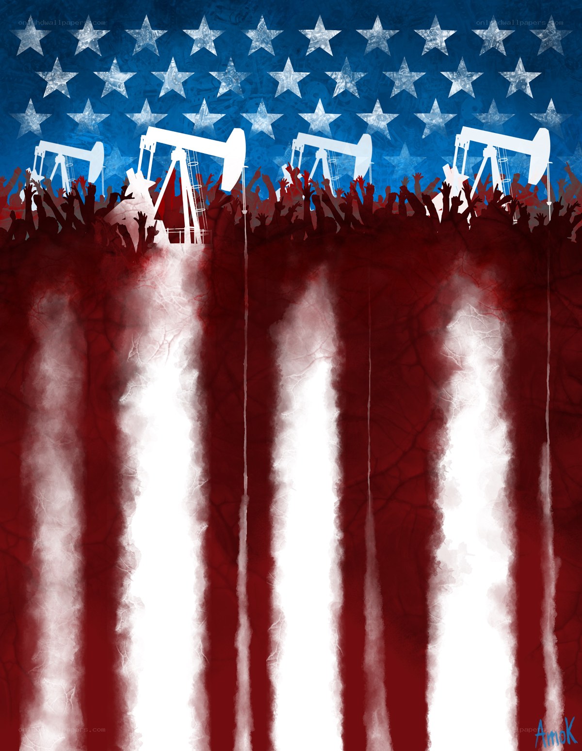 American flag with oil pumps
