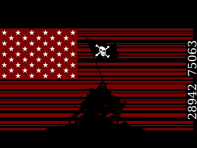 American flag with pirate skull and Iwo Jima