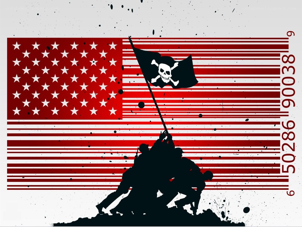 American flag with pirate symbol