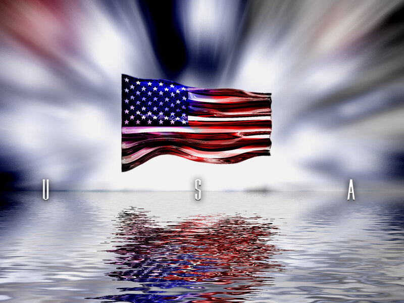American flag with reflection
