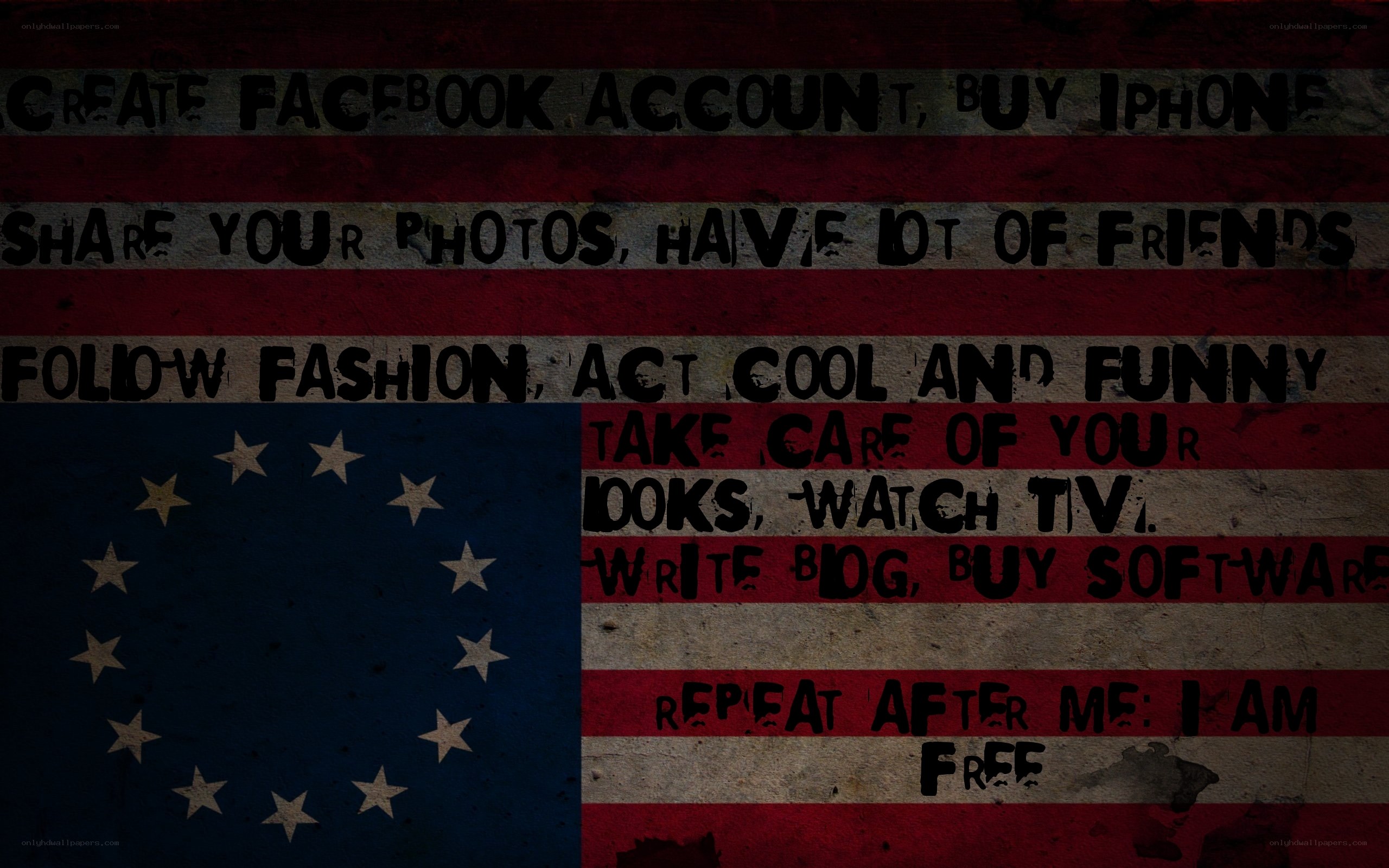 American flag with text overlay