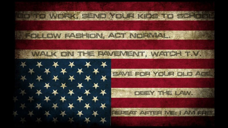 American Flag with Text — Red, Dramatic, Illustration