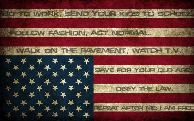 American Flag with Text — Red, Dramatic