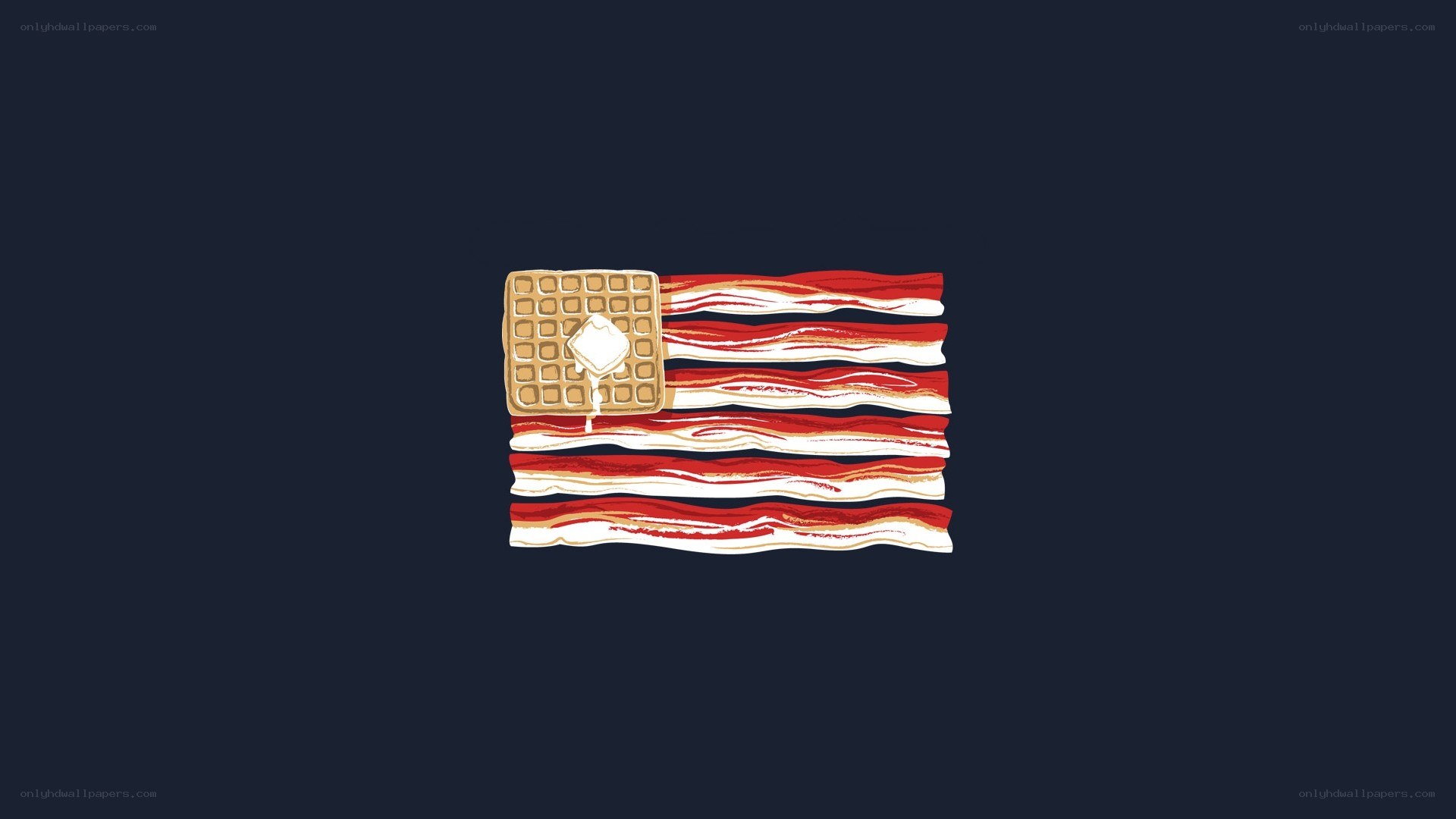 American flag with waffle and bacon